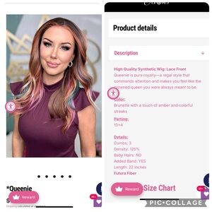 CSC Queenie Std Lace Front Synthetic Wig - Brunette Amber/Colorful Streaks NWT